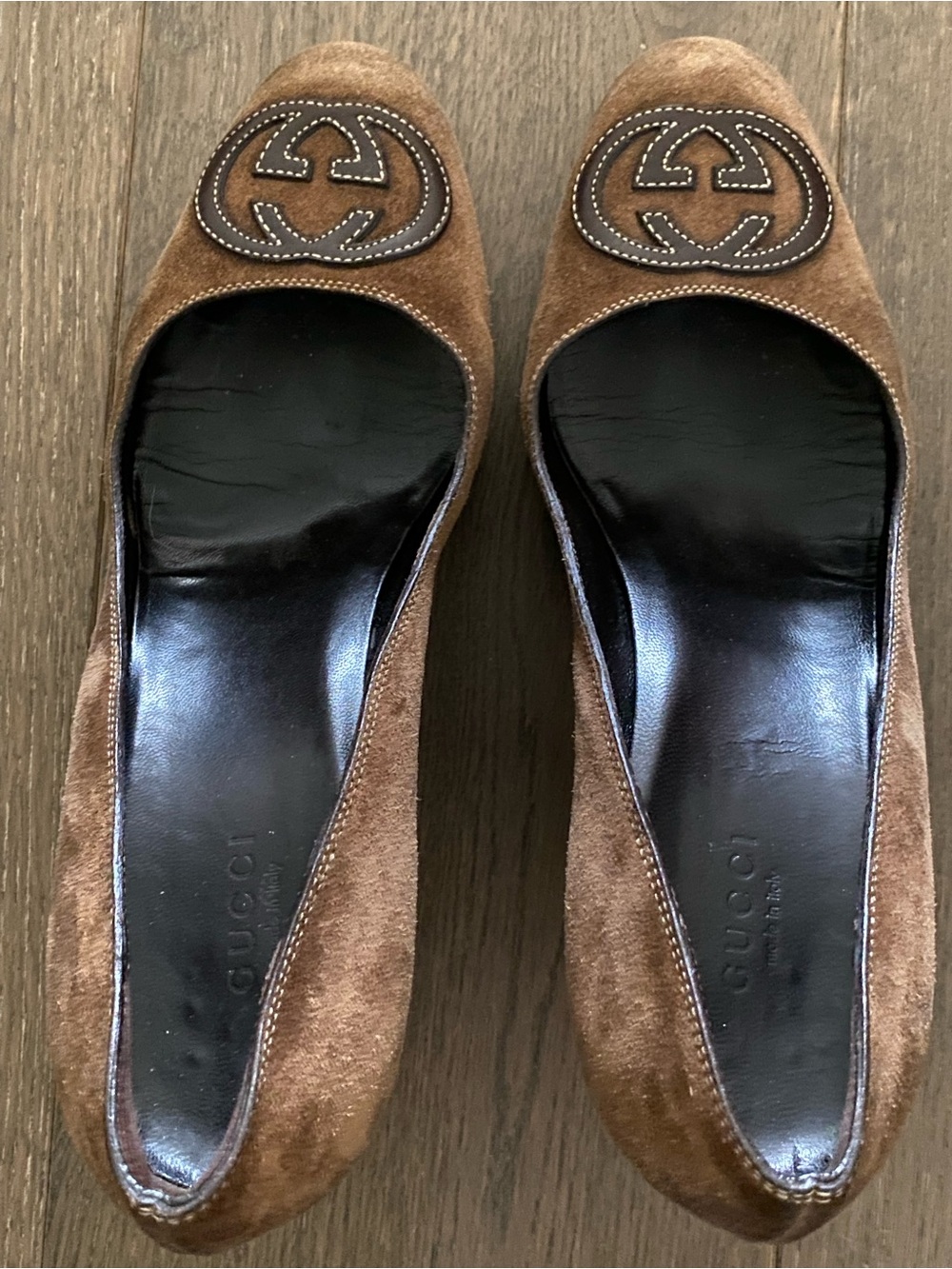 Gucci Brown Suede Logo Pumps 7 1/2 - Picture 6 of 11